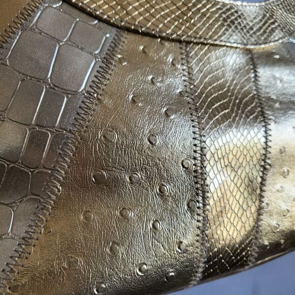 Vintage Vegan Leather Croc Snake Embossed Gold Link Strap Shoulder Bag Small - Picture 4 of 13